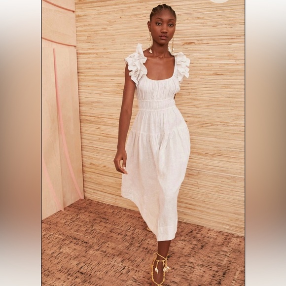 Ulla Johnson Tan Cream Stripe Rissa Dress 0 Sand Ruffle Sleeve Maxi - Picture 5 of 13